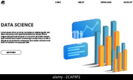 3D isometric perspective illustration of bar chart and statistic for business presentation and data analysis design template Stock Vector