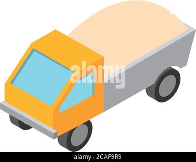 isometric repair construction dump truck with full of soil work equipment flat style icon design vector illustration Stock Vector