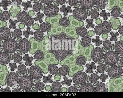Abstract kaleidoscope patterned background in green and grey colors Stock Photo