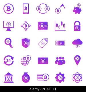 Bitcoin gradient icons on white background, stock vector Stock Vector