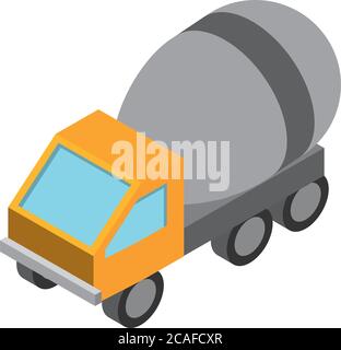 isometric repair construction concrete mixer truck transport work flat style icon design vector illustration Stock Vector