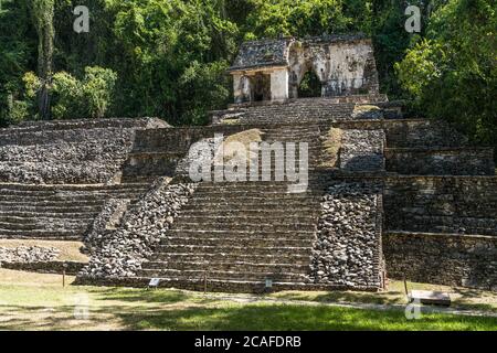 The Temple of the Skull, or Temple XII, in the ruins of the Mayan city of Palenque,  Palenque National Park, Chiapas, Mexico.  A UNESCO World Heritage Stock Photo