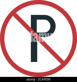 no parking sign in crossed out red circle flat style icon vector illustration Stock Vector