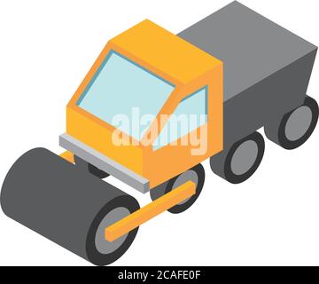 isometric repair construction road roller machinery flat style icon design vector illustration Stock Vector