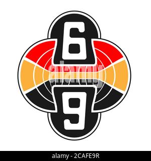 the logo is the abstraction of a sports stadium figures 69 on white isolated background. Vector image Stock Vector