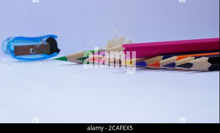 Close up of colored pencils on the table
