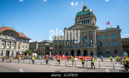 Bern Switzerland , 27 June 2020 : Rally of opponents against measures to prevent spread of Covid-19 on federal square in front of the federal parliame Stock Photo