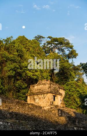 The Temple of the Skull, or Temple XII, in the ruins of the Mayan city of Palenque,  Palenque National Park, Chiapas, Mexico.  A UNESCO World Heritage Stock Photo