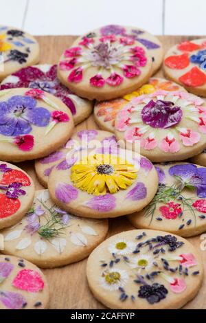 Homemade Edible Flower Shortbread Biscuits Stock Photo