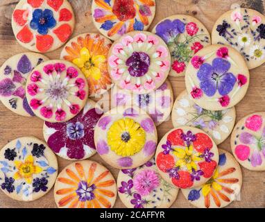 Homemade Edible Flower Shortbread Biscuits Stock Photo