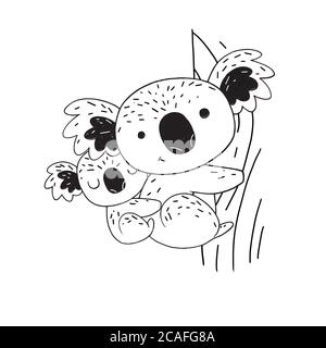 Koalas on the tree hand drawn style. For greetings cards, decorations, prints, banners. Vector illustration. Stock Vector