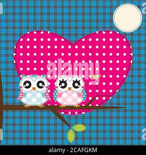 Two cute owls on the tree branch Stock Vector Image & Art - Alamy