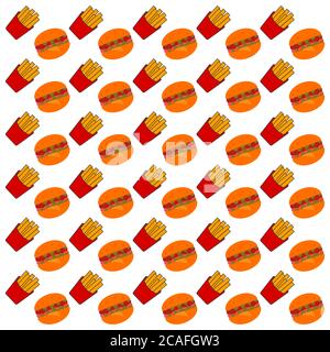 Burger and french fries seamless pattern background.Colorful wallpaper vector illustration and good for printing Stock Vector
