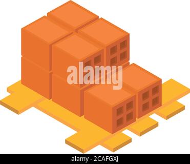 isometric repair construction bricks pile on wood pallet work equipment flat style icon design vector illustration Stock Vector