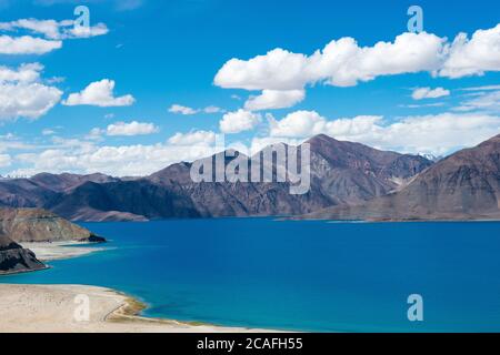 Ladakh, India - Pangong Lake view from Merak Village in Ladakh, Jammu and Kashmir, India. Stock Photo