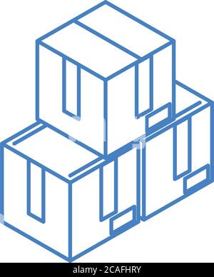 isometric stack of cardboard boxes work linear style icon design vector illustration Stock Vector