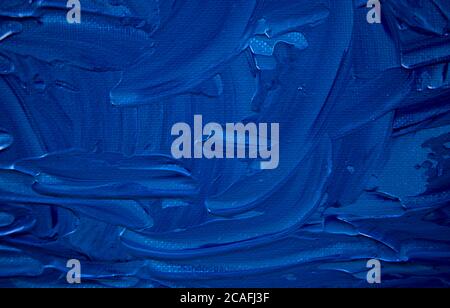 Acrylic blue color painting abstract on canvas. Hand drawn. Flat lay, overlay, texture background, designed promotional product concept. Copy space. Stock Photo