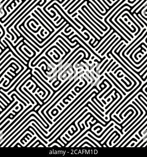Abstract organic background, natural maze labyrinth, reaction diffusion pattern. Seamless vector pattern. Black and white abstraction. Monochrome back Stock Vector