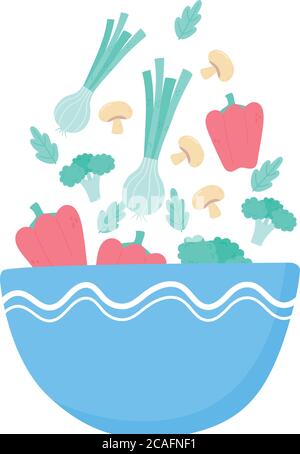 falling fresh vegetables in bowl isolated icon design white background vector illustration Stock Vector