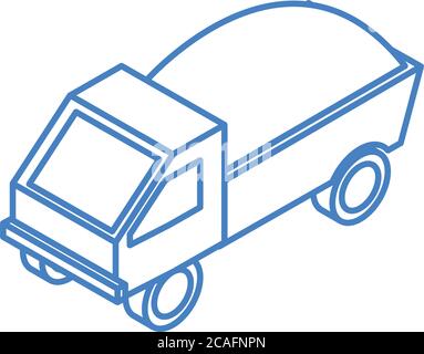 isometric repair construction dump truck with full of soil work equipment linear style icon design vector illustration Stock Vector