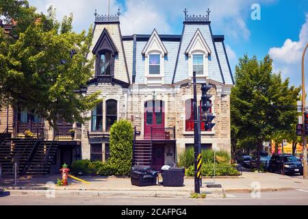 Montreal, Canada - June, 2018: Traditional stone house on Cherrier street in Montreal, Quebec, Canada. Stock Photo