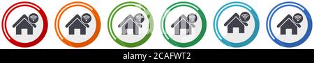 Internet, home, house icon set, flat design vector illustration in 6 colors options for webdesign and mobile applications Stock Vector