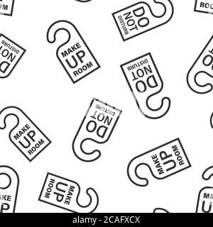 Do not disturb hotel sign icon in flat style. Inn vector illustration on white isolated background. Make up room seamless pattern business concept. Stock Vector