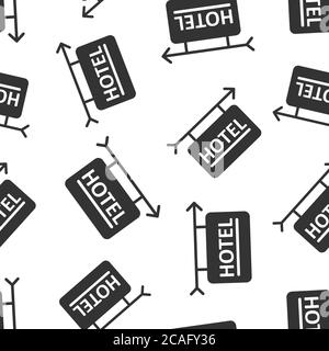 Hotel sign icon in flat style. Inn vector illustration on white isolated background. Hostel room information seamless pattern business concept. Stock Vector