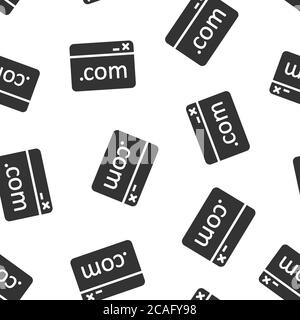 Website domain icon in flat style. Com internet address vector illustration on white isolated background. Server seamless pattern business concept. Stock Vector