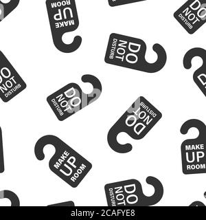Do not disturb hotel sign icon in flat style. Inn vector illustration on white isolated background. Make up room seamless pattern business concept. Stock Vector