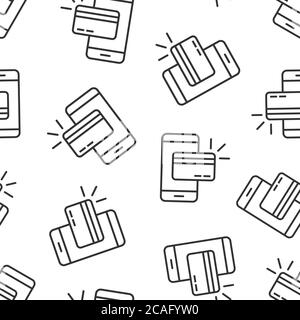 Smartphone paying icon in flat style. Nfc credit card vector illustration on white isolated background. Banking seamless pattern business concept. Stock Vector