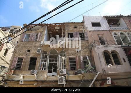 Beirut destruction after the tragic explosion happened in Port of Beirut - on August 4,2020: Beirut Downtown Stock Photo