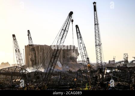 Port of Beirut destruction after the tragic explosion happened in August 4,2020: Beirut - Lebanon Stock Photo