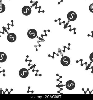 Magnifier glass with money icon in flat style. Dollar search vector illustration on white isolated background. Financial currency seamless pattern bus Stock Vector