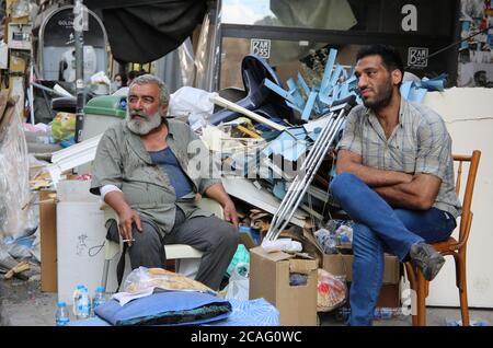 Homeless in Beirut after the tragic explosion happened in Port of Beirut, August 4,2020: Beirut Downtown Stock Photo