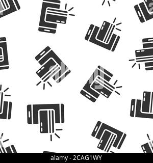 Smartphone paying icon in flat style. Nfc credit card vector illustration on white isolated background. Banking seamless pattern business concept. Stock Vector