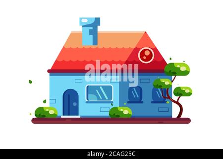 New and stylish private house with chimney and plants. Stock Vector