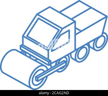 isometric repair construction road roller machinery linear style icon design vector illustration Stock Vector