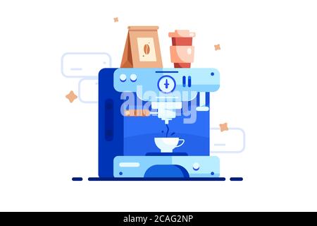 Coffee machine with a bag of coffee beans and a cup to go. Stock Vector