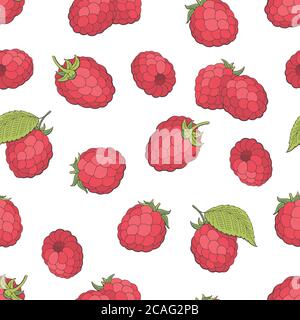 Raspberry graphic red green color seamless pattern background sketch illustration vector Stock Vector