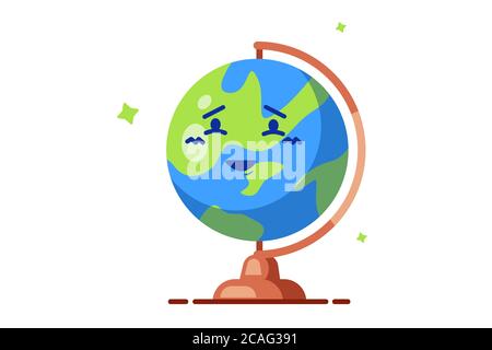 Cheerful earth globe character in flat style Stock Vector
