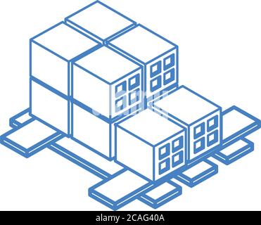 isometric repair construction bricks pile on wood pallet work equipment linear style icon design vector illustration Stock Vector