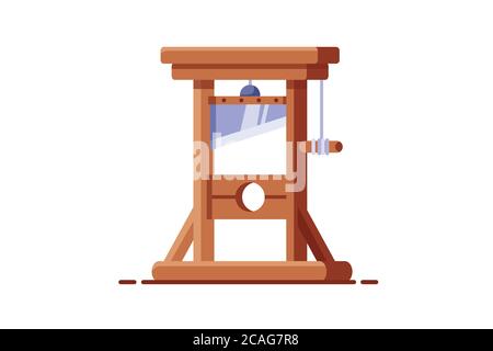 Antique wooden guillotine with blade in flat style, Stock Vector