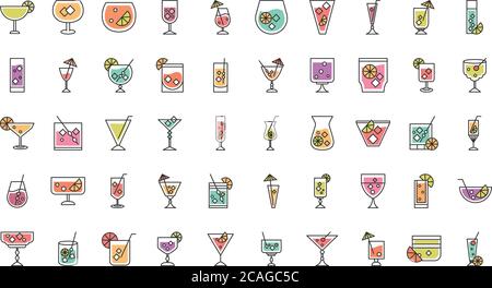 cocktail icon liquor alcoholic drinks beverages glass cups icons set vector illustration Stock Vector