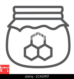 Honey jar line icon, rosh hashanah and hive, honey sign vector graphics, editable stroke linear icon, eps 10. Stock Vector