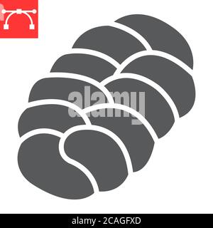 Challah glyph icon, bread and loaf, braided bread sign vector graphics, editable stroke solid icon, eps 10. Stock Vector