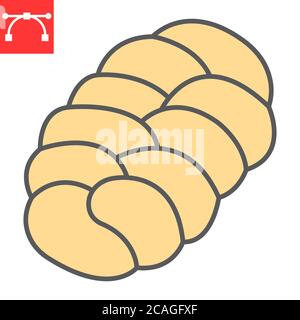 Challah color line icon, bread and loaf, braided bread sign vector graphics, editable stroke filled outline icon, eps 10. Stock Vector