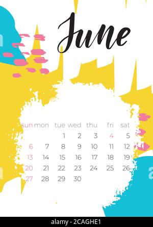 Modern template with june 2021 calendar design printing Stock Vector