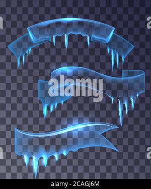 Set of transparent ice banners ribbons. Vector element for your design Stock Vector