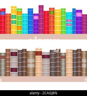 Seamless texture shelves with a variety of books. Rainbow Books. Vector element for your creativity Stock Vector
